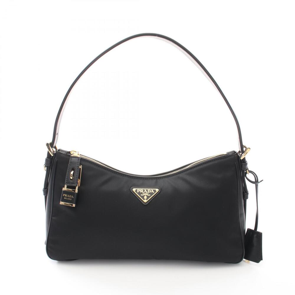 Prada TESSUTOVITELLO Shoulder Bag Nylon Leather Black